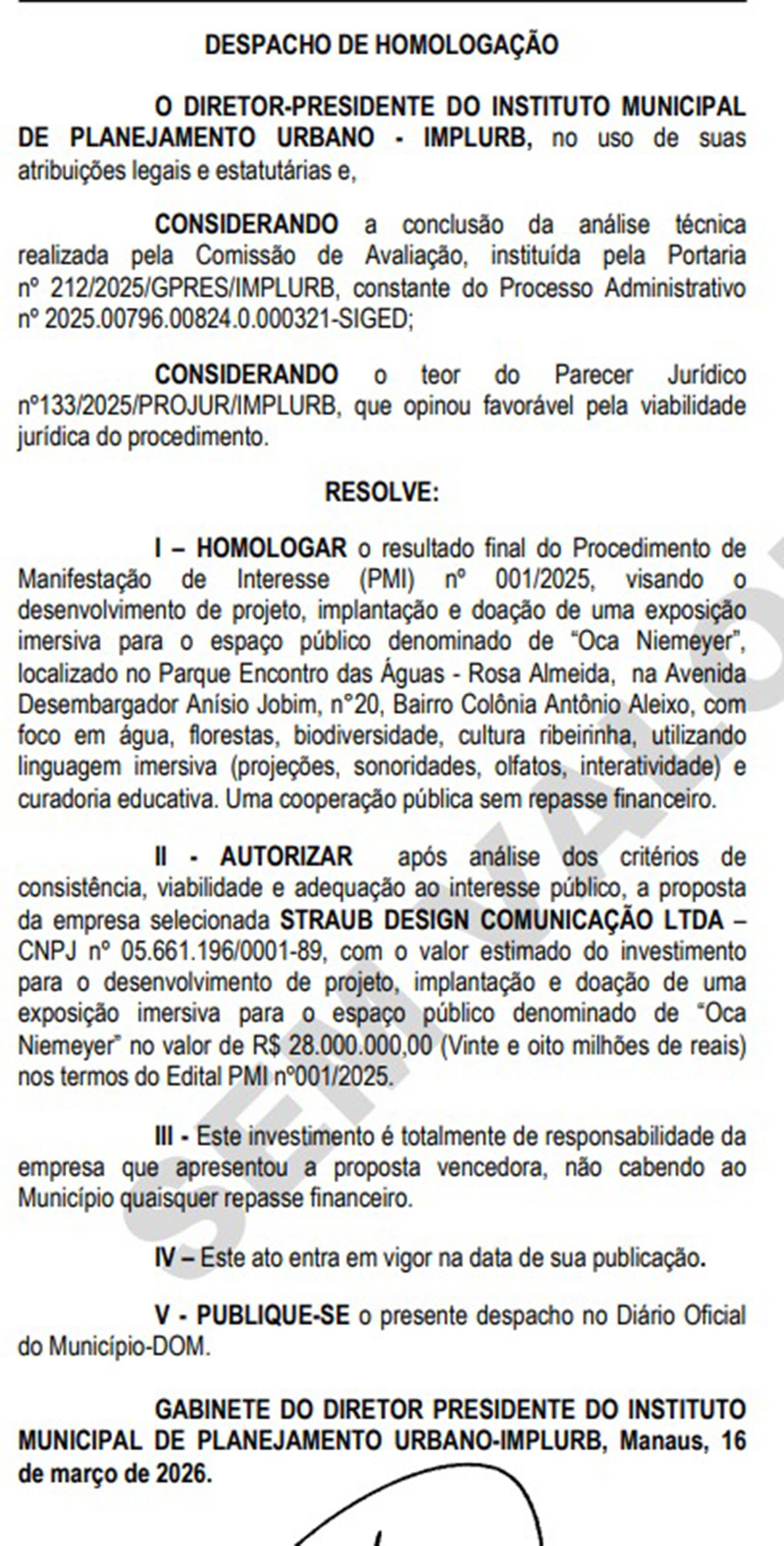 Decreto do Implurb sobre exposição