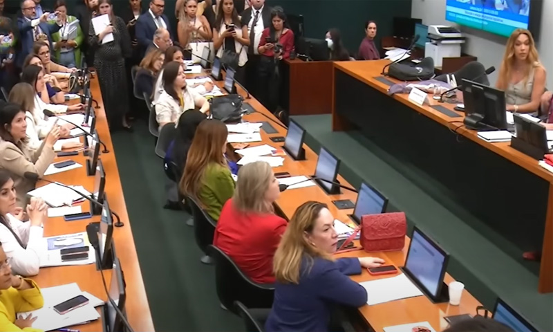 Sessão da Comissão da Mulher presidida por Erika Hilton: tumulto (Imagem: TV Câmara/Reprodução)