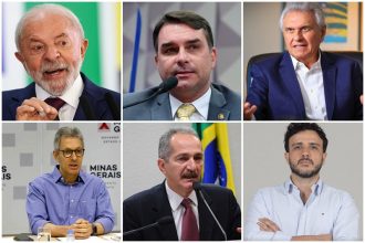 Lula, Flávio Bolsonaro, Ronaldo Caiado, Romeu Zema, Aldo Rebelo e Renan Santos são os pré-camdidatos a presidente (Fotos: divulgação)
