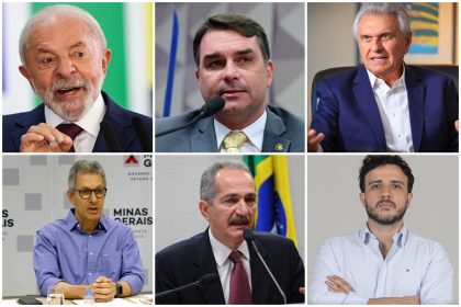Lula, Flávio Bolsonaro, Ronaldo Caiado, Romeu Zema, Aldo Rebelo e Renan Santos são os pré-camdidatos a presidente (Fotos: divulgação)