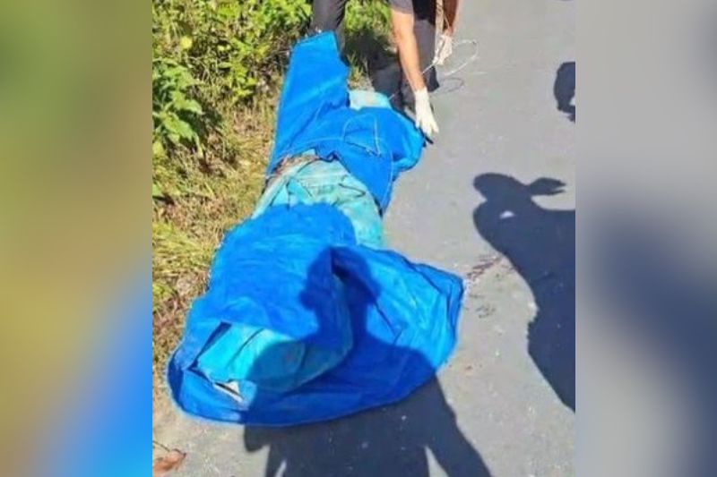 Corpo estava enrolado em uma lona azul (Foto: Divulgação/Redes sociais)