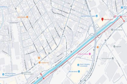Mapa mostra nova rede de esgoto no pontilhado vermelho: 1,4 mil metros de extensão (Foto: Águas de Manaus/Divulgação)