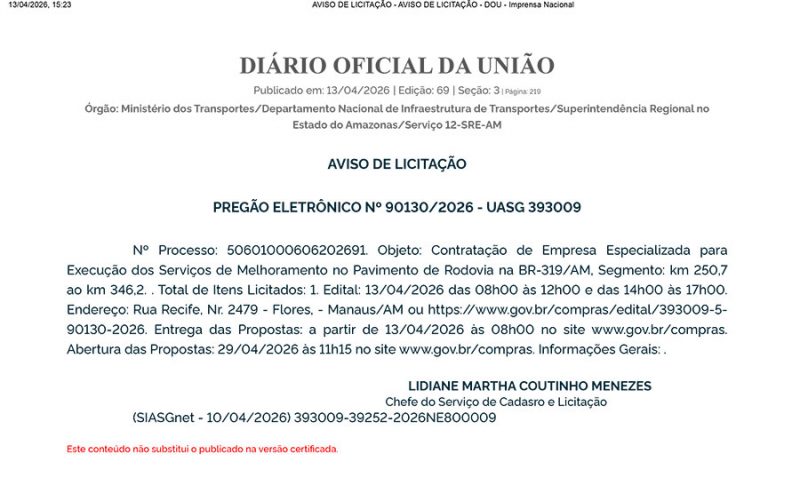 Edital licitação BR-319 1