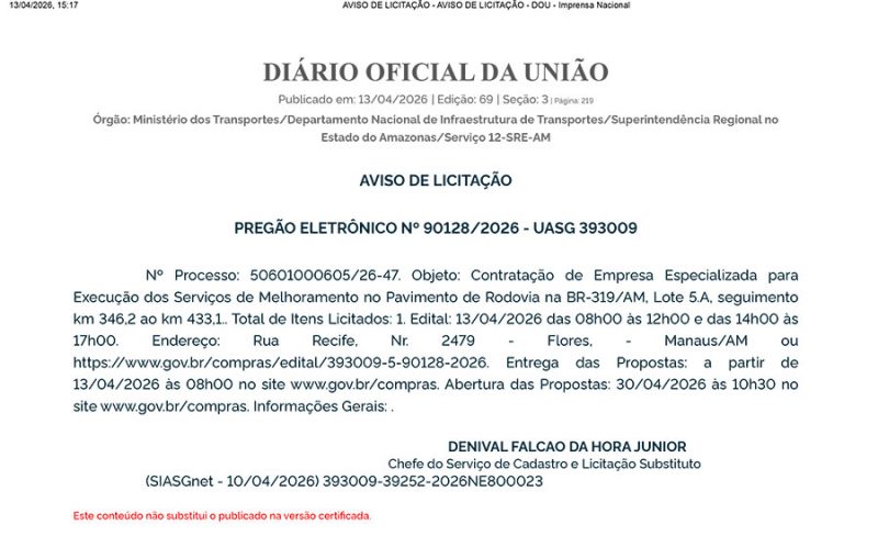 Edital de licitação BR-319 2