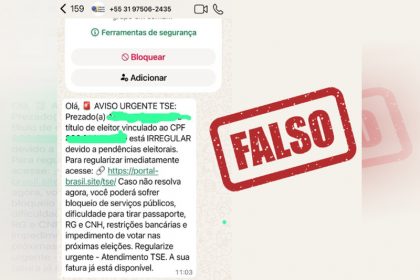Mensagem no WhatsApp sobre irregularidades no título de eleitor é falsa (Imagem: TSE/Divulgação)
