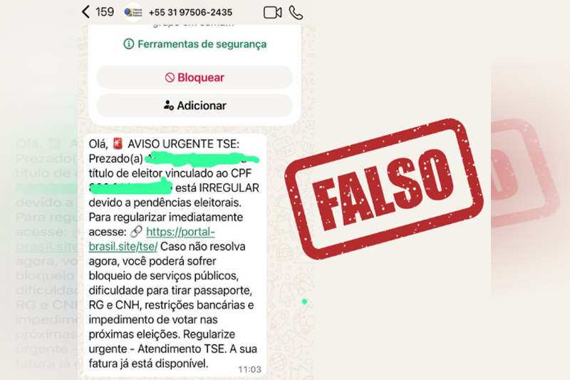 Mensagem no WhatsApp sobre irregularidades no título de eleitor é falsa (Imagem: TSE/Divulgação)