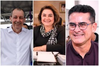 Omar Aziz lidera intenção de voto para governador. Maria do Carmo está em segundo lugar e David Almeida em terceiro (Fotos: Divulgação)
