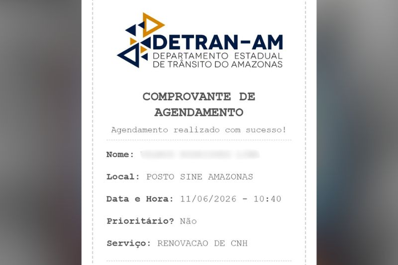 Agendamento para renovação da CNH (Imagem: Reprodução/WhatsApp).