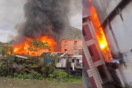 Fogo se espalhou rapidamente e atiungiu várias casas (Imagem: Reprodução/WhatsApp)