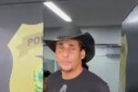 Ao ser conduzido para exame de corpo de delito, o suspeito negou envolvimento no crime (Foto: WhatsApp/Reprodução)