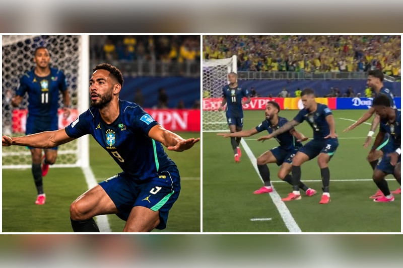 Matheus Cunha abriu o placar na vitória do Brasil e festejou imitando surfe (Fotos: Fifa World Cup Media/X)