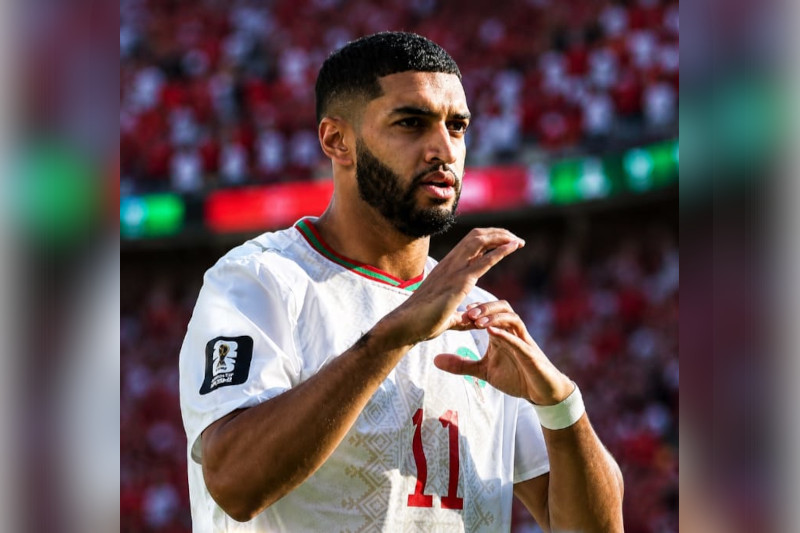 Ismael Saibari comemora gol a 1 minuto de jogo na vitória do Marrocos (Foto: Fica World Cup Media/X)