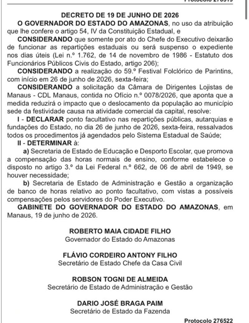 Decreto sobre ponto facultativo