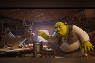 Burro e Shrek em cena do quinto filme da franquia: nova aventura (Imagem: YouTube/Reprodução)