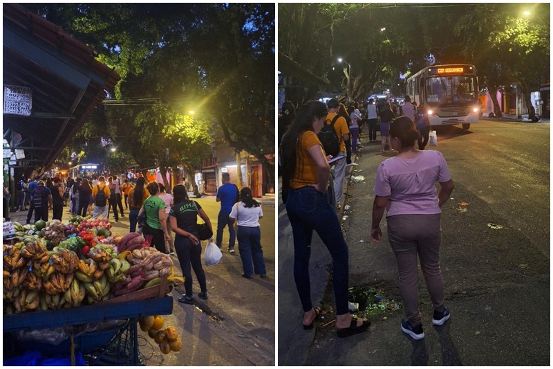 Passageiros esperando ônibus no Centro de Manaus: maior tempo do dia é vivivo no trabalho e em deslocamento  (Fotos: Thiago Gonçalves/AM ATUAL)