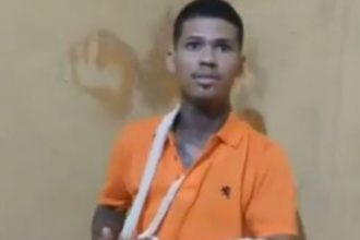 Segundo a Polícia Civil, Luiz Fernando Branches do Nascimento, 21 anos, foi ferido no braço com o próprio tiro que ele efetou (Foto: WhatsApp/Reprodução)