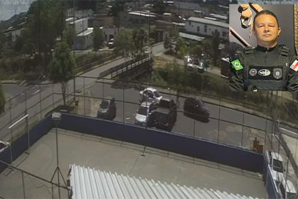 Luciano Carvalho de Sena (no detalhe) e o mmento da abordagem policial a suspeitos de tráfico: tiroteio e morte (Imagns: WhatsApp/Reprodução)