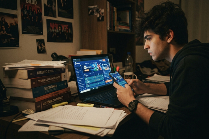 Vício em apostas online afeta permanência de jovens na universidade (Imagem ilustrativa gerada por IA/Google)