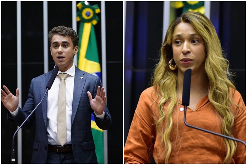Nikolas Ferreira lidera entre deputados da direita e Erika Hilton na esquerda (Fotos: Pablo Valadares e Zeca Ribeiro/Agência Câmara)