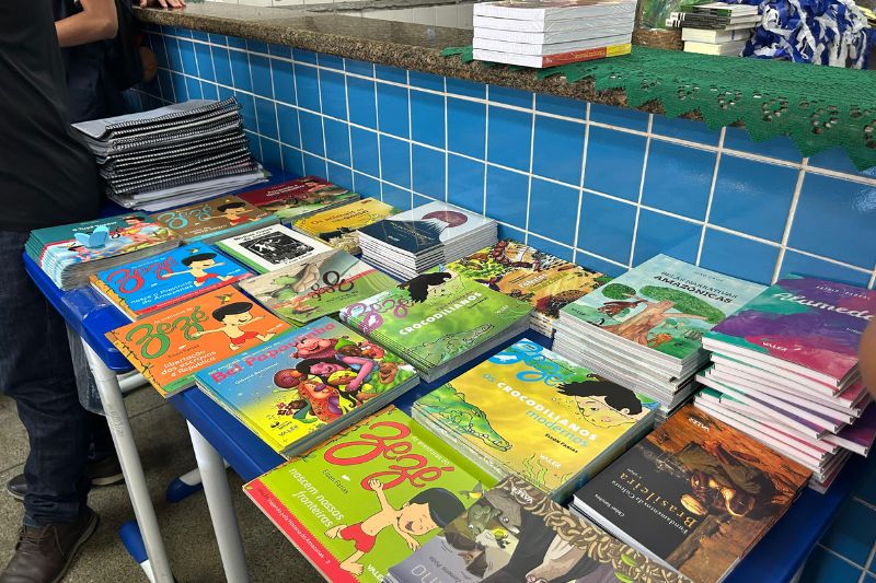 Livros da Sala de Recursos Multifuncional: literatura amazonense para alunos com TDAH (Foto: Feifiane Ramos/AM ATUAL)