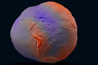 Mapa tridimensional da Terra mostra pontos do planeta em que gravidade atua de forma diferente (Imagem: Nasa/Divulgação)
