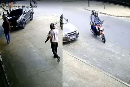 Os quatro suspeitos chegaram em duas motociclitas (Foto: WhatsApp/Reprodução)