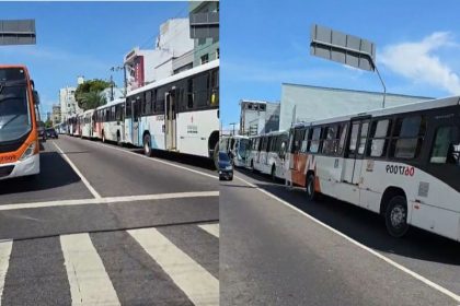 Ônibus parados no Centro de Manaus (Imagem: Reprodução/Facebook)