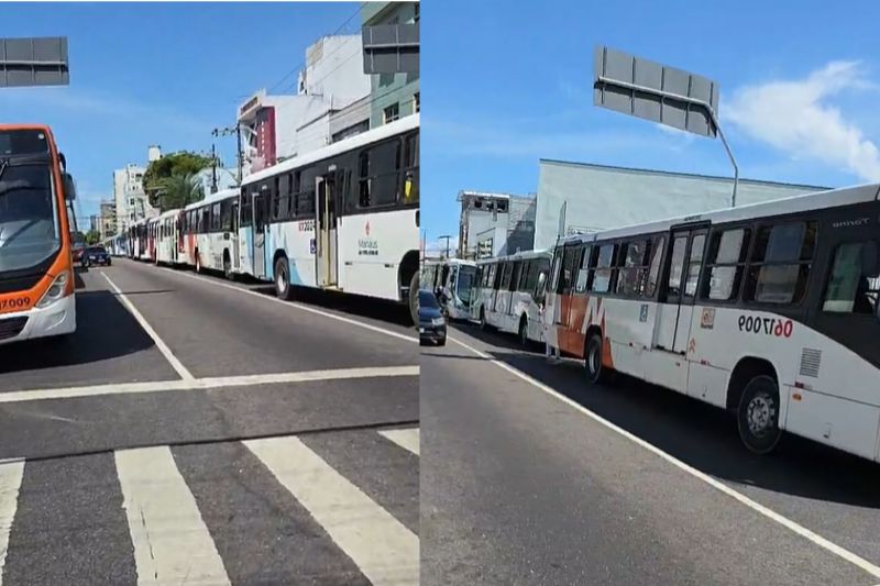 Ônibus parados no Centro de Manaus (Imagem: Reprodução/Facebook)