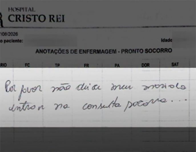 Escreveu pedido de socorro em ficha médica (Imagem: Instagram/Reprodução)