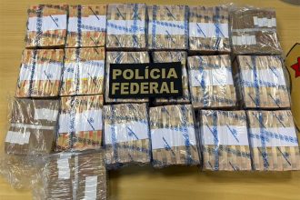 Dinheiro foi apreendido com dois homens após saque em agência bancária (Foto: PF/Divulgação)
