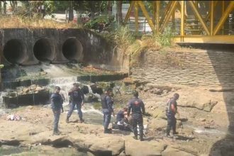 Durante a fuga, o homem pulou da ponte em direção ao córrego, que está seco (Foto: WhatsApp/reprodução)