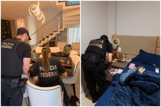 Agentes federais inspecionam bens e documentos em casas de suspeitos na Operação Combustão (Fotos: PF/Divulgação)