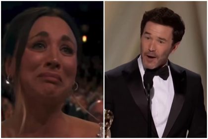 Atriz Kaley Cuoco chora com homenagem do marido, Tom Pelphrey (Imagens: Facebook/Reprodução)