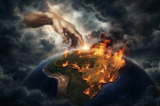 Deus indecisvo se interfere no Brasil, que stá um verdadeiro inferno (Imagem meramente ilustrativa gerada por IA/Google)