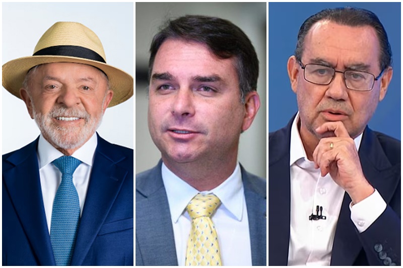 Presidente Lula lidera pesquisa sobre intenção de voto. Flávio Bolsonaro é segundo e Augusto Cury o terceiro (Fotos: Divulgação)