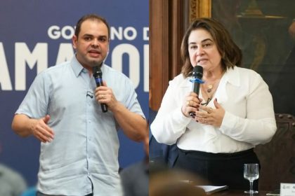 A propaganda de Maria do Carmo (à direita) associava o nome de Roberto Cidade (à esquerda) a um aumento nos casos de violência doméstica no Amazonas (Foto: Divulgação)
