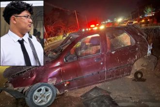 Segundo informações da Polícia Militar, o adolescente estava em um Fiat Palio quando perdeu o controle do veículo (Foto: WhatsApp/reprodução)