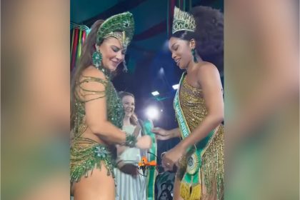 Paolla Oliveira com a cantora Iza: coroada rainha de bateria (Imagem: Facebook/Reprodução)