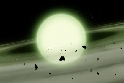 A estrela WD J1330+6435 é a primeira de cor verde no espaço (Foto: Mark A. Garlick/Universidade de Warwick/Divulgação/CP)