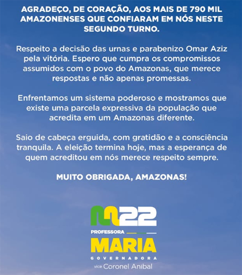 Nota de Maria do Carmo sobre o resultado da eleição