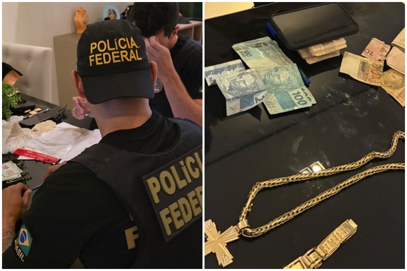 Agentes federais inspecionam documentos e dinheiro e joias apreendidas na Operação Fagulha