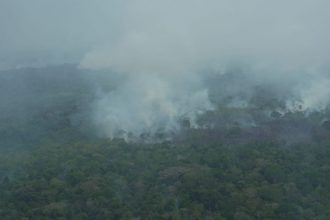 Área do município de Autazes com fumaça de queimadas (Imagem: Reprodução/MMA)