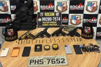 Armas, munição e celulares foram apreendidos com os suspeitos (Foto: PC-AM/Divulgação)